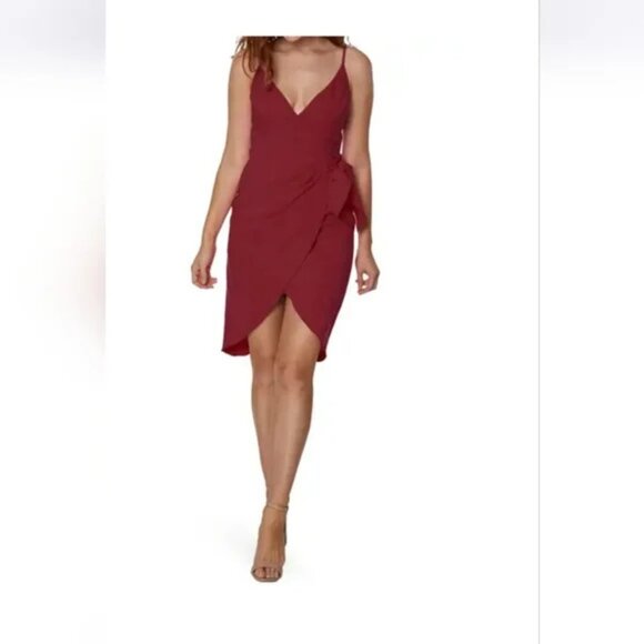 BCBGeneration Faux Wrap Burgundy Red Mini Dress Womens Size 12 Holiday Party - Picture 15 of 15